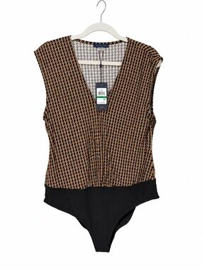 Tommy Hilfiger Houndstooth V-Neck Bodysuit NWT Size Large